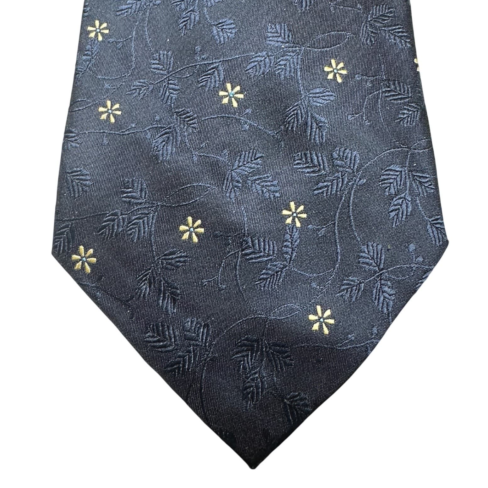 Italian Design By Tal's Navy Blue 100% Silk Floral Hand Made Necktie Tie NEW - Thumbnail 2