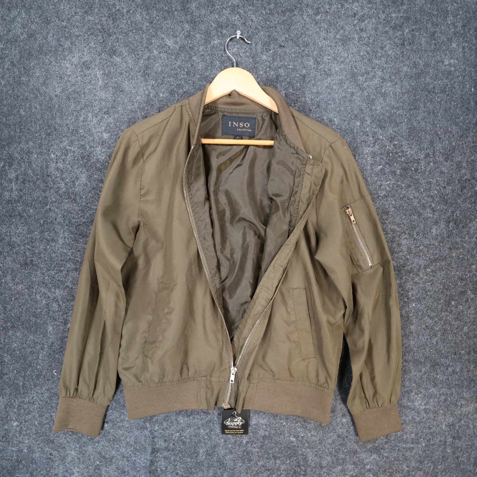 Inso Bomber Jacket Mens Medium Olive Green Excellent Lightweight Full Zip - Thumbnail 10