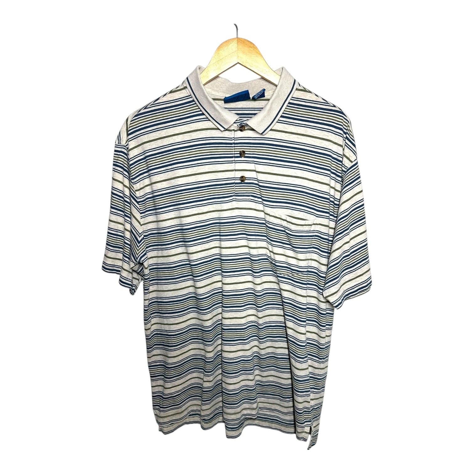 Towncraft Size XL Men's Striped Polo Shirt Short Sleeve Cotton Blend - Thumbnail 2