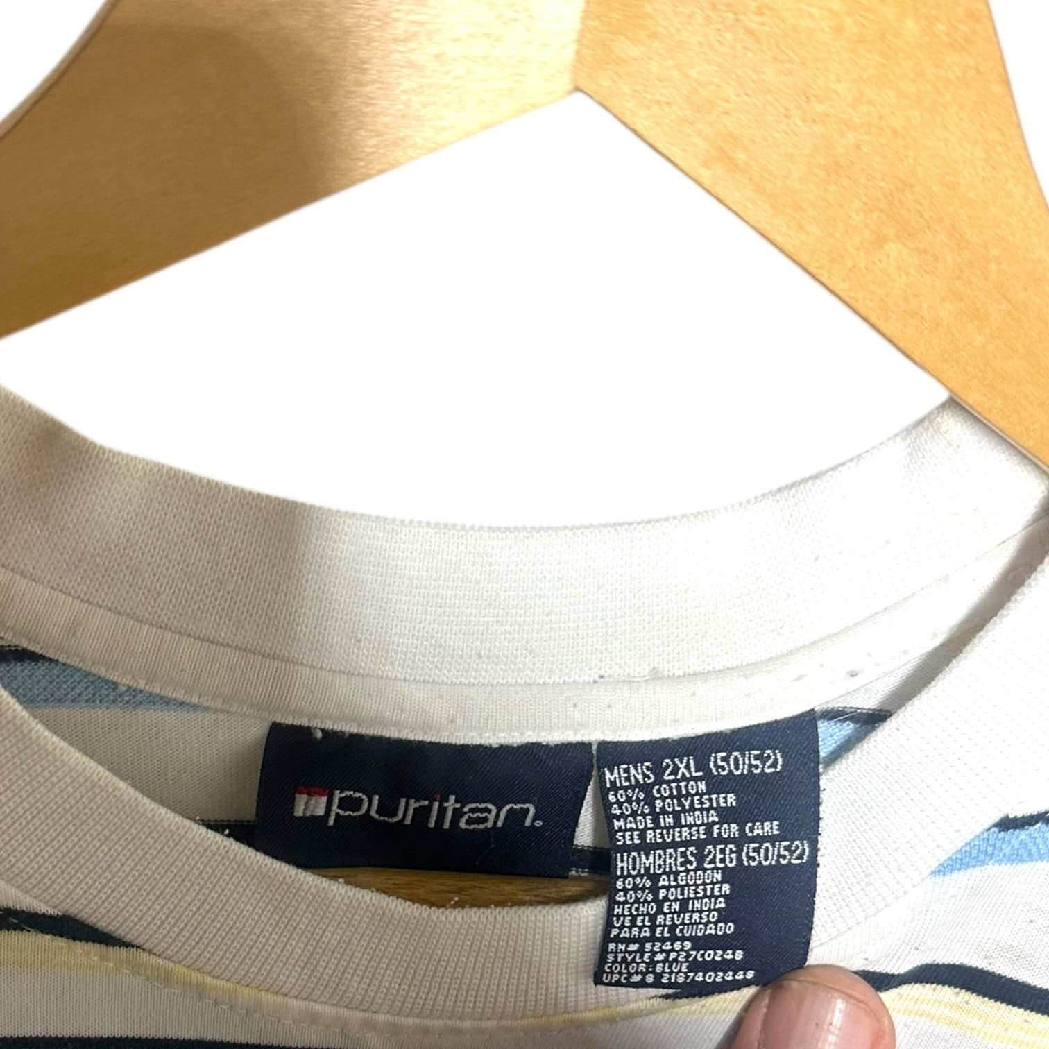 Puritan Mens 2XL Blue Yellow Black Stripe Pocket T Shirt Cotton Polyester Blend - Thumbnail 6