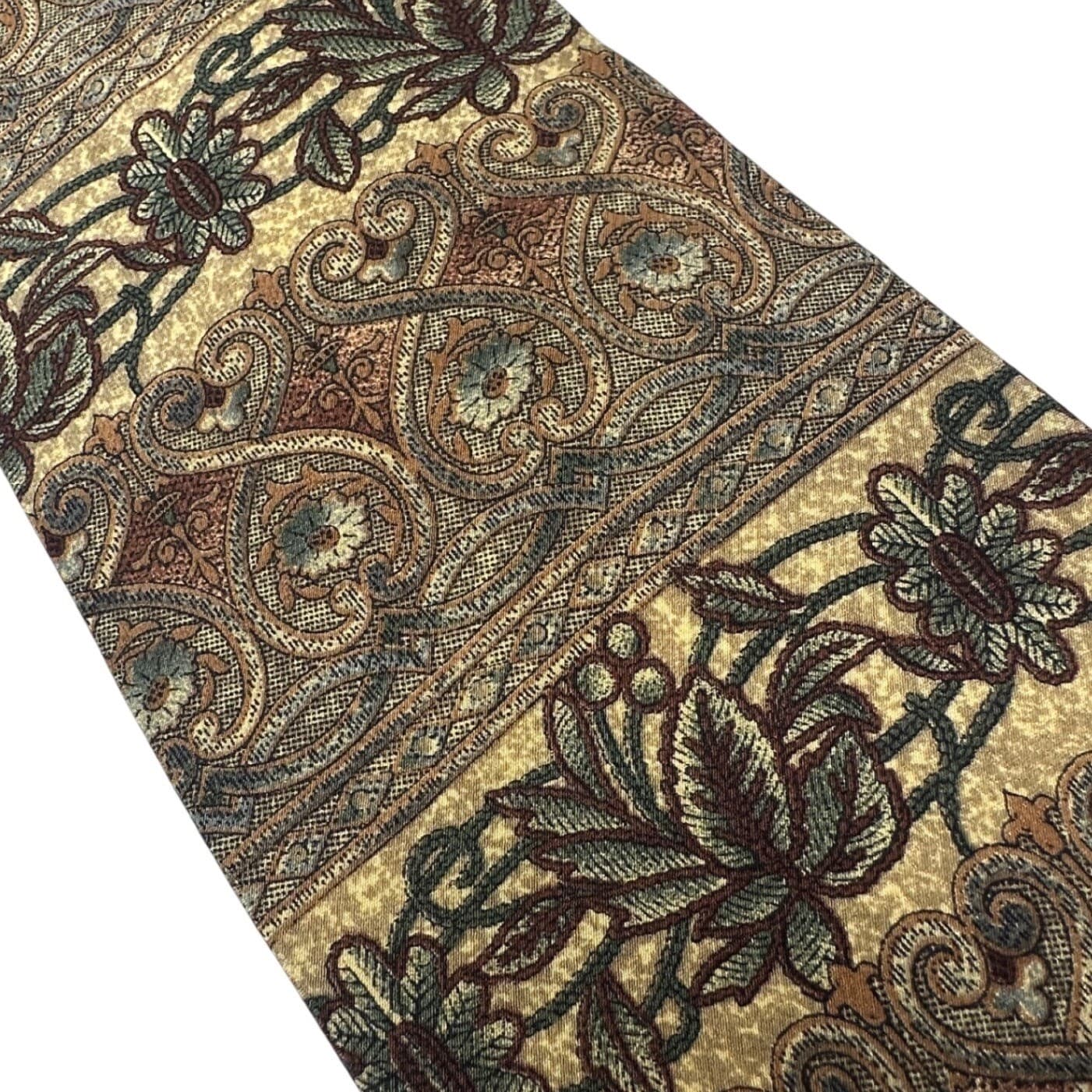 417 by Van Heusen Mens Silk Tie Vintage Floral Tapestry Tan Olive Burgundy - Thumbnail 4