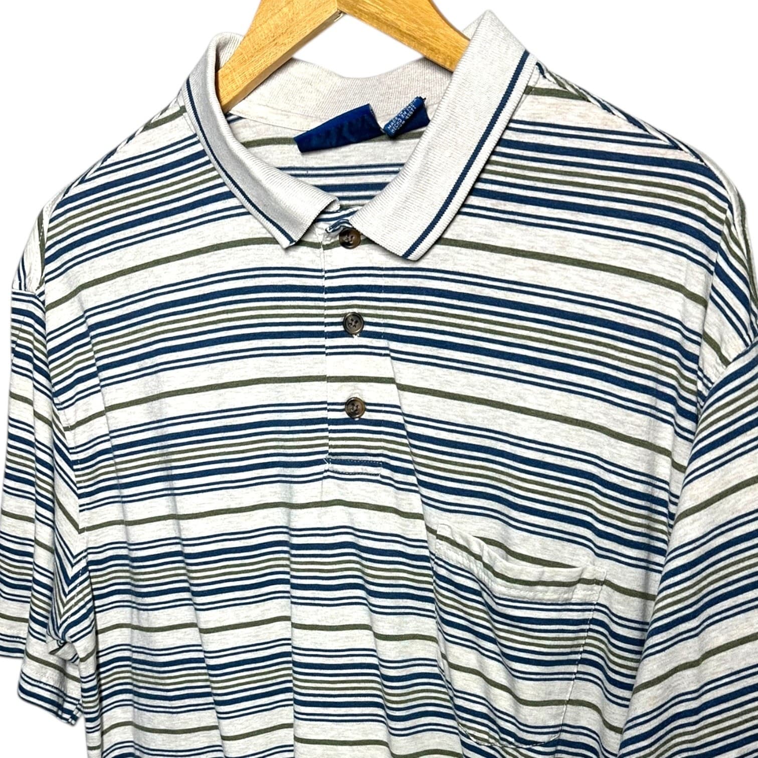 Towncraft Size XL Men's Striped Polo Shirt Short Sleeve Cotton Blend - Thumbnail 4