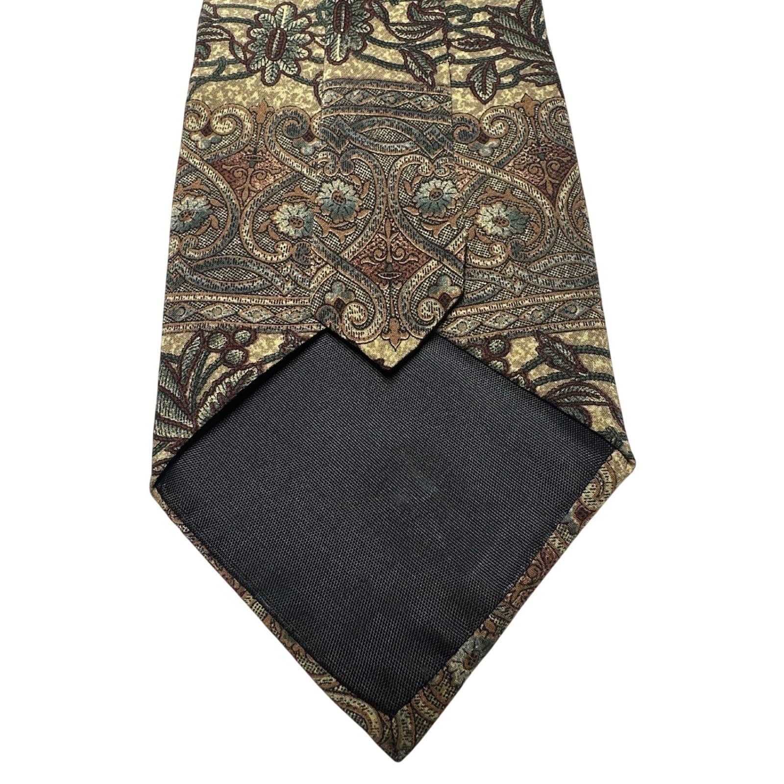 417 by Van Heusen Mens Silk Tie Vintage Floral Tapestry Tan Olive Burgundy - Thumbnail 3