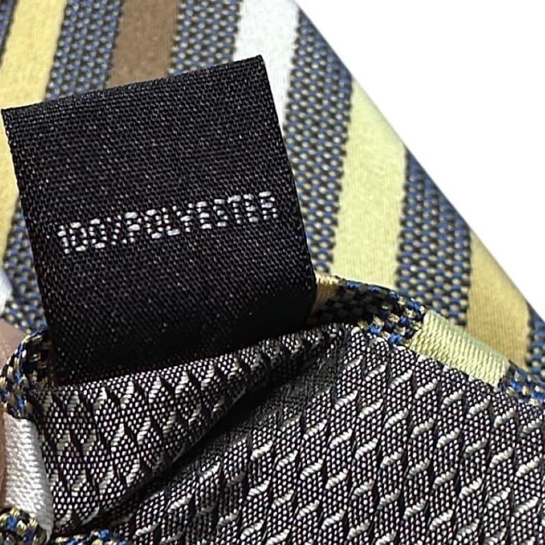 Bergamo New York Mens Striped Necktie Gold Brown Silver Blue Woven Polyester - Thumbnail 7