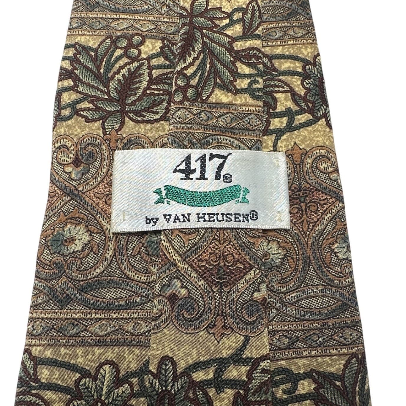 417 by Van Heusen Mens Silk Tie Vintage Floral Tapestry Tan Olive Burgundy - Thumbnail 7