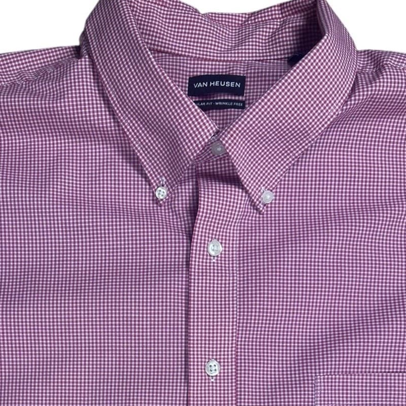 Van Heusen Men's XXL Red Plaid Button-Down Long Sleeve Collared Shirt - Thumbnail 5