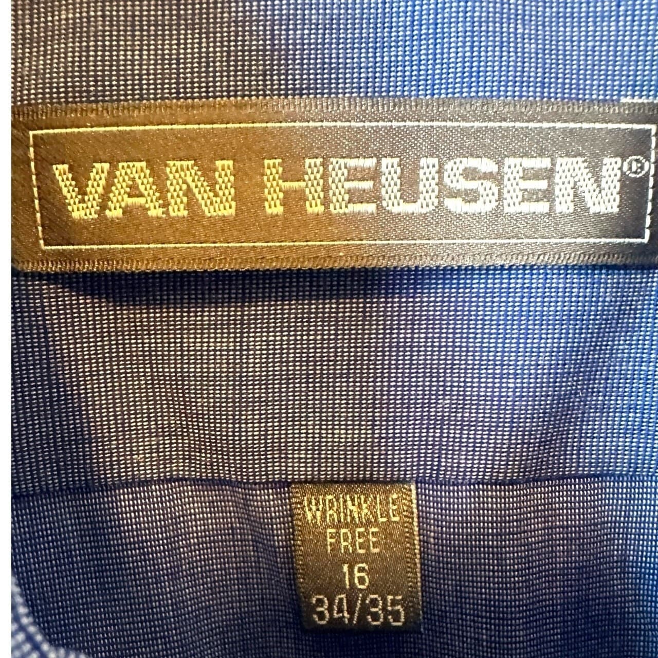 Van Heusen Mens Wrinkle Free Blue Long Sleeve Dress Shirt Size 16 34 35 - Thumbnail 7