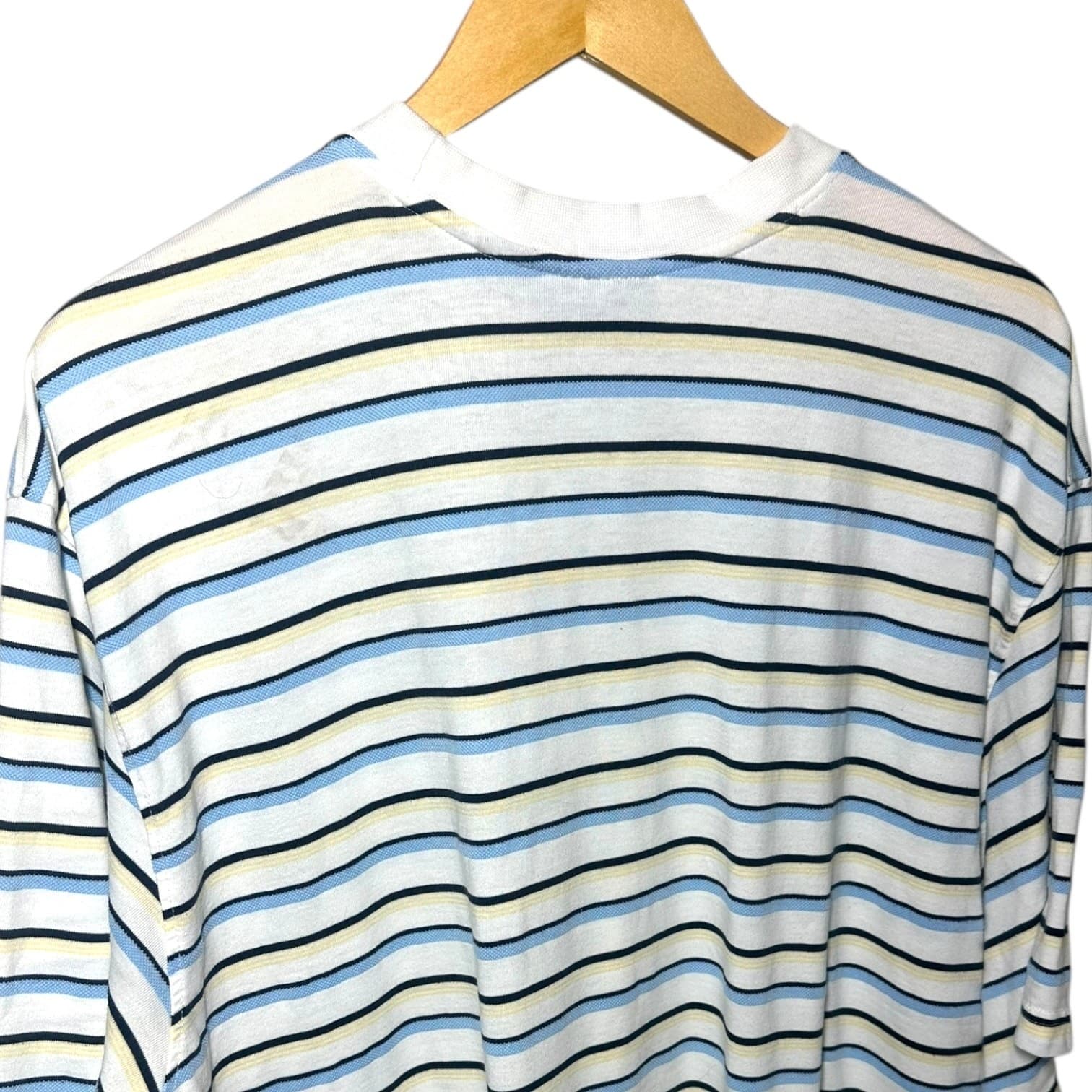 Puritan Mens 2XL Blue Yellow Black Stripe Pocket T Shirt Cotton Polyester Blend - Thumbnail 4