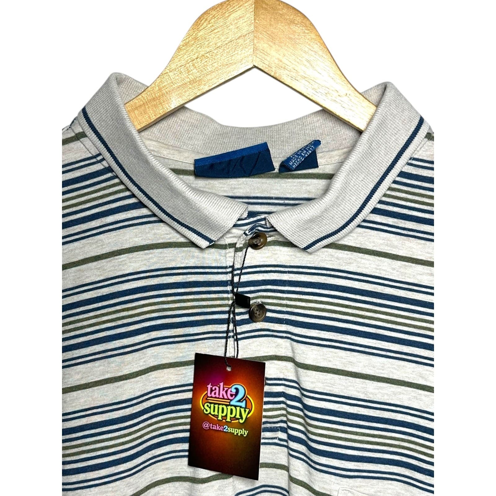 Towncraft Size XL Men's Striped Polo Shirt Short Sleeve Cotton Blend - Thumbnail 7