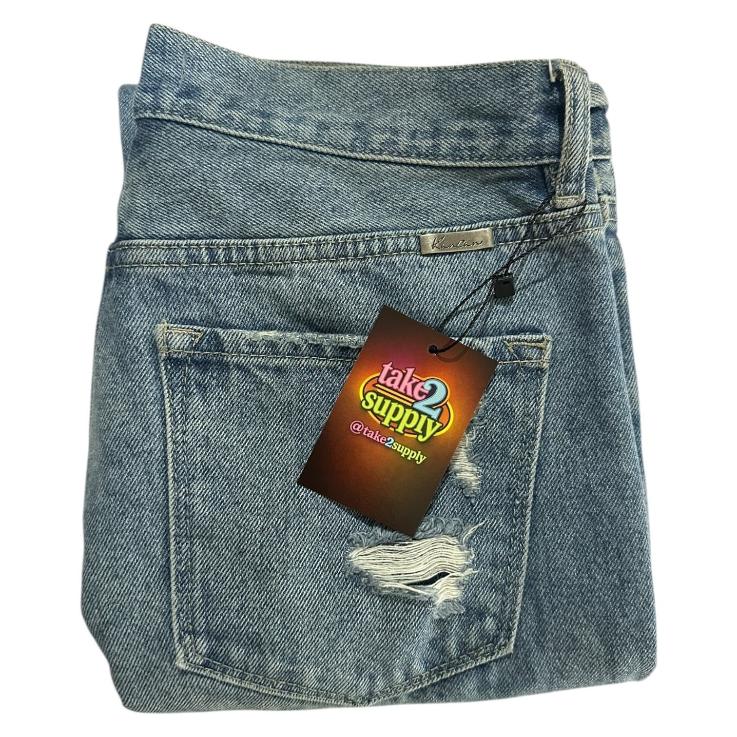 KanCan Women's 29x30 Medium Wash Blue Distressed High Rise Straight Leg Jeans - Thumbnail 5