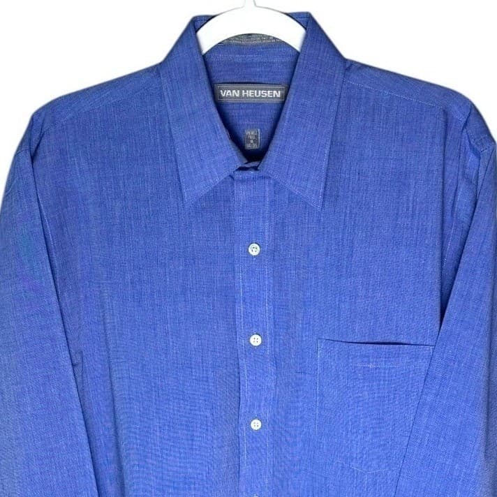 Van Heusen Mens Wrinkle Free Blue Long Sleeve Dress Shirt Size 16 34 35 - Thumbnail 5