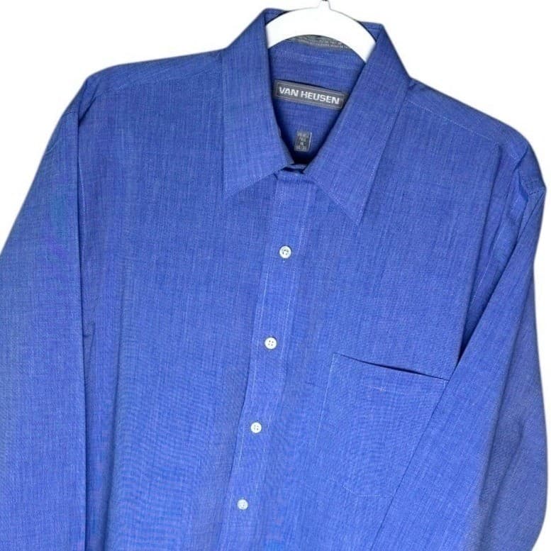Van Heusen Mens Wrinkle Free Blue Long Sleeve Dress Shirt Size 16 34 35 - Thumbnail 3