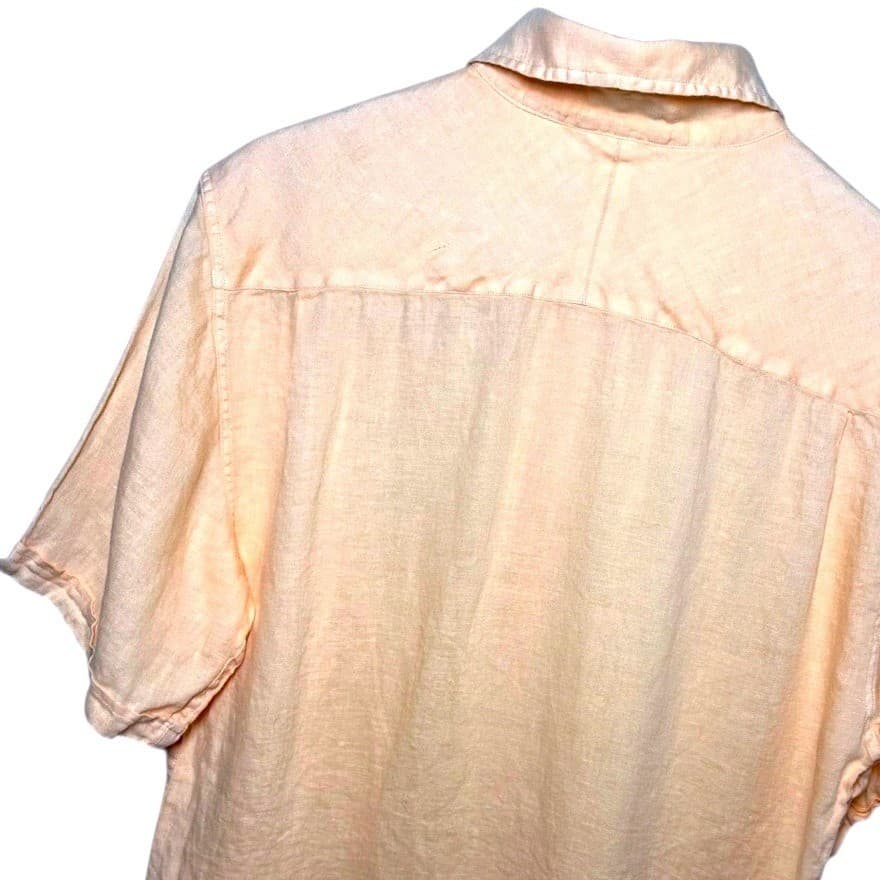 Saks Fifth Avenue Mens Peach Linen Blend Short Sleeve Button Up Shirt Size M - Thumbnail 2