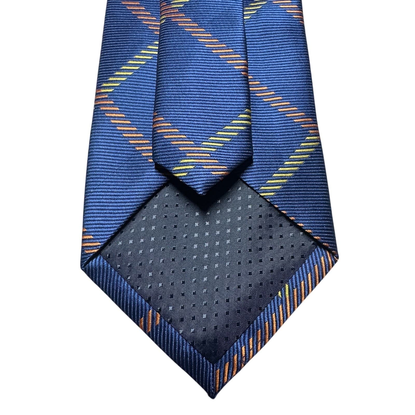 Canda Mens Navy Blue Windowpane Plaid Textured Polyester Necktie Orange Yellow - Thumbnail 3