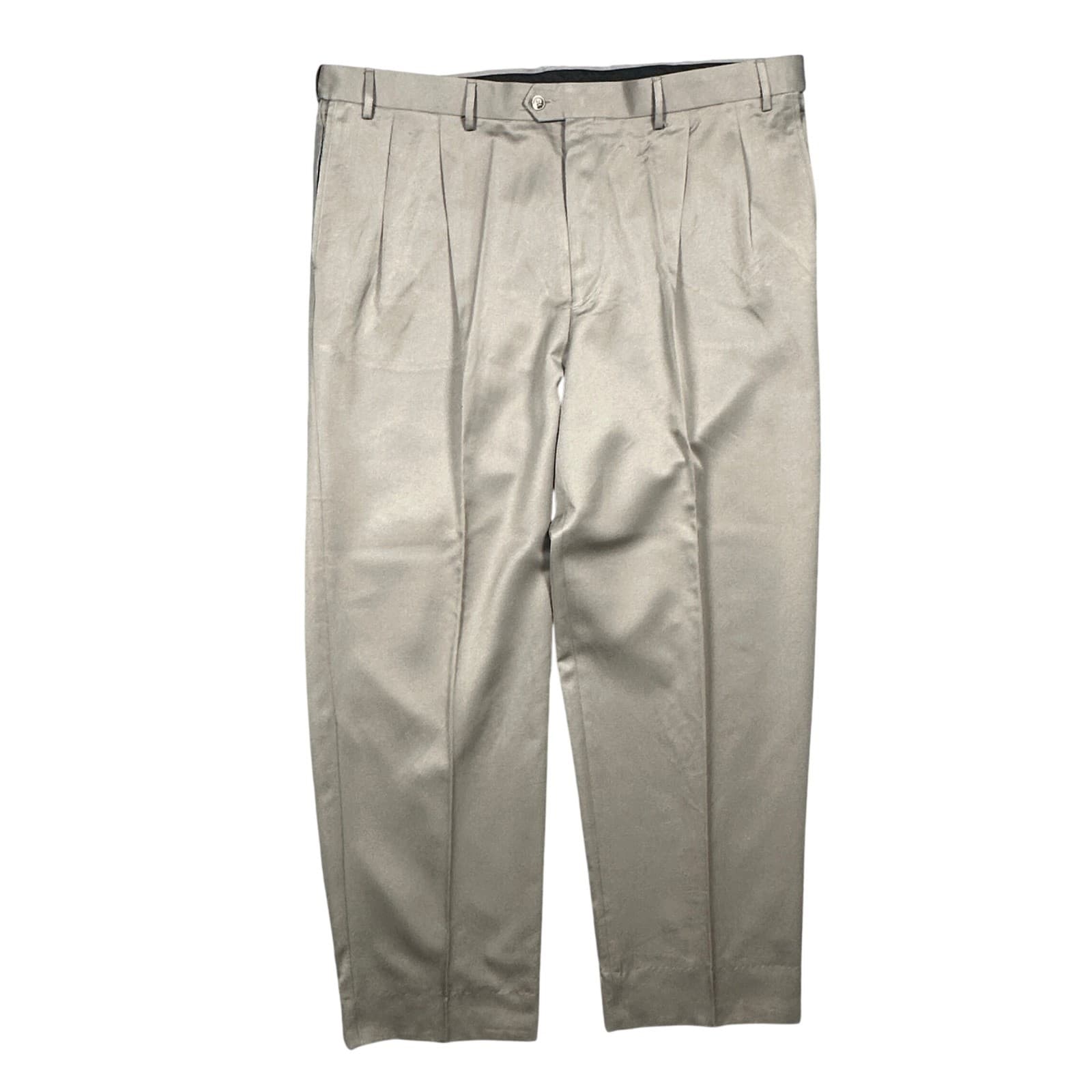 Roundtree & Yorke Dress Pants Mens 44x34 Taupe Excellent Pleated Easy Care Poly - Thumbnail 4