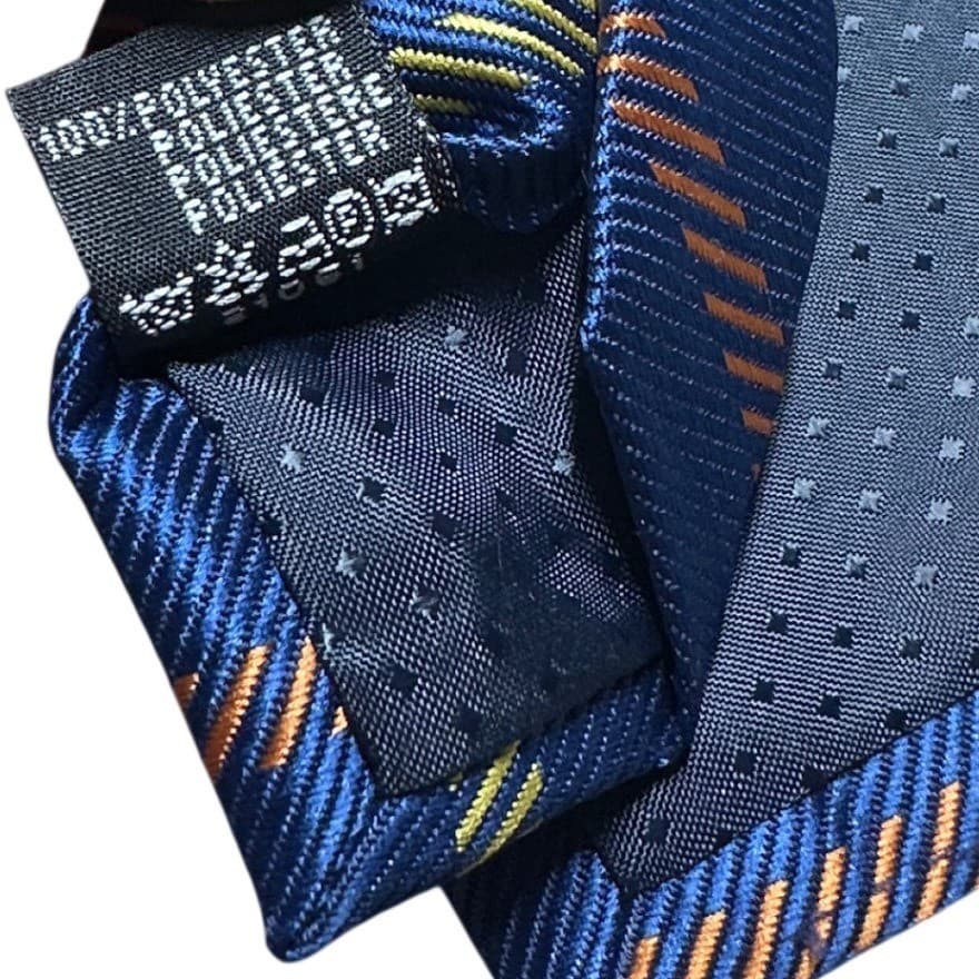 Canda Mens Navy Blue Windowpane Plaid Textured Polyester Necktie Orange Yellow - Thumbnail 6