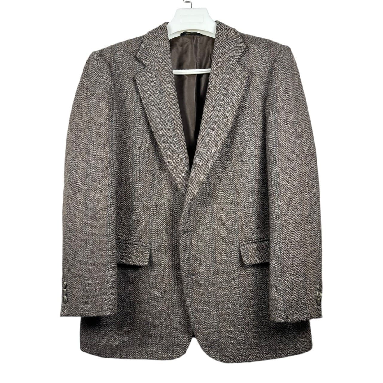 Haggar Mens 44R Blazer Sport Coat Herringbone Tweed Two Button Jacket - Thumbnail 5