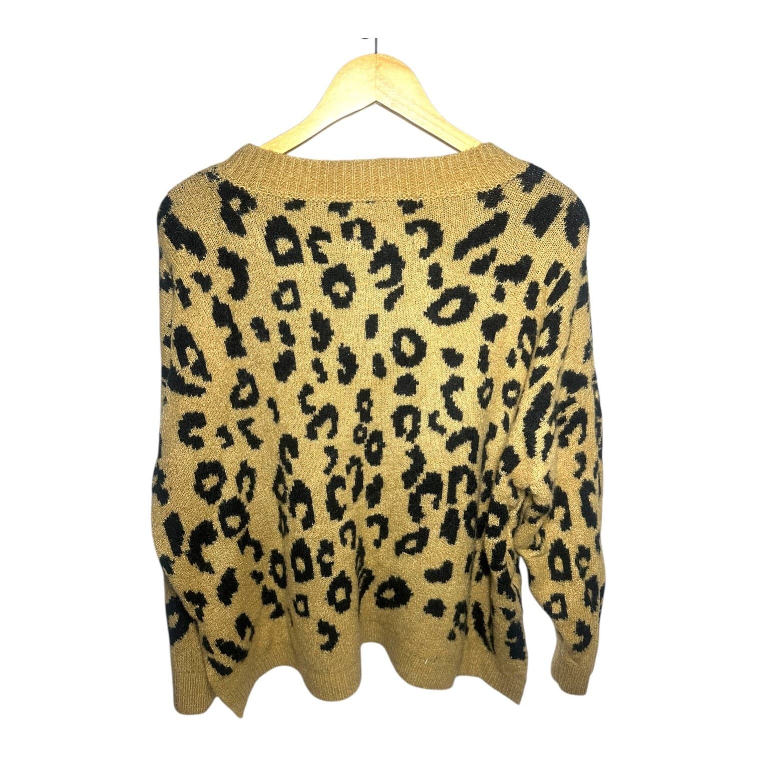 HYFVE Women's Size M Tan Black Leopard Print Knit Crew Neck Sweater Pullover - Thumbnail 4