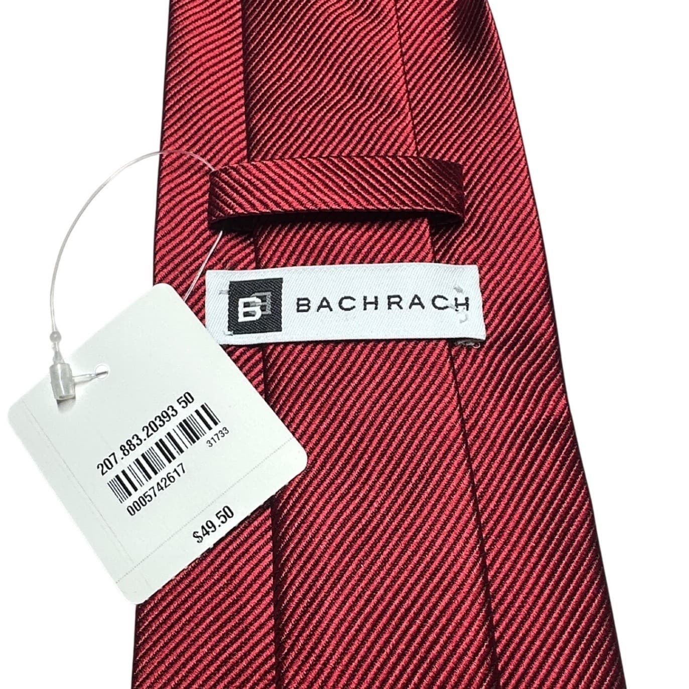 Bachrach Mens Burgundy Red Diagonal Ribbed Classic Necktie - Thumbnail 7