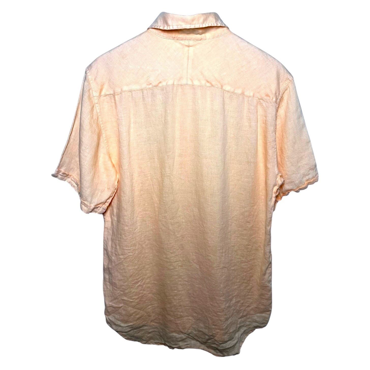 Saks Fifth Avenue Mens Peach Linen Blend Short Sleeve Button Up Shirt Size M - Thumbnail 4