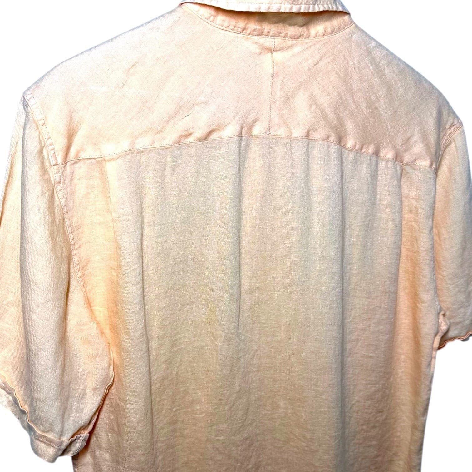 Saks Fifth Avenue Mens Peach Linen Blend Short Sleeve Button Up Shirt Size M - Thumbnail 6