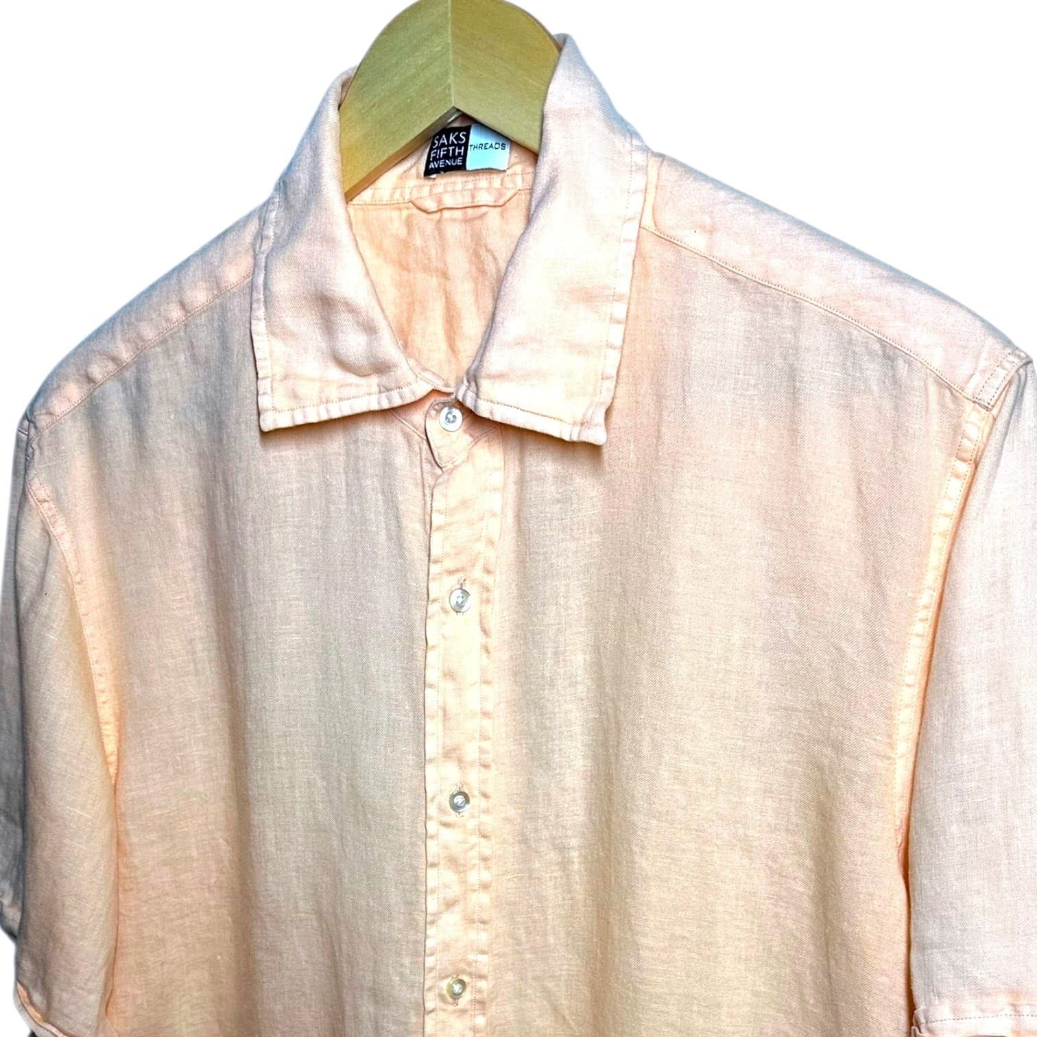 Saks Fifth Avenue Mens Peach Linen Blend Short Sleeve Button Up Shirt Size M - Thumbnail 5