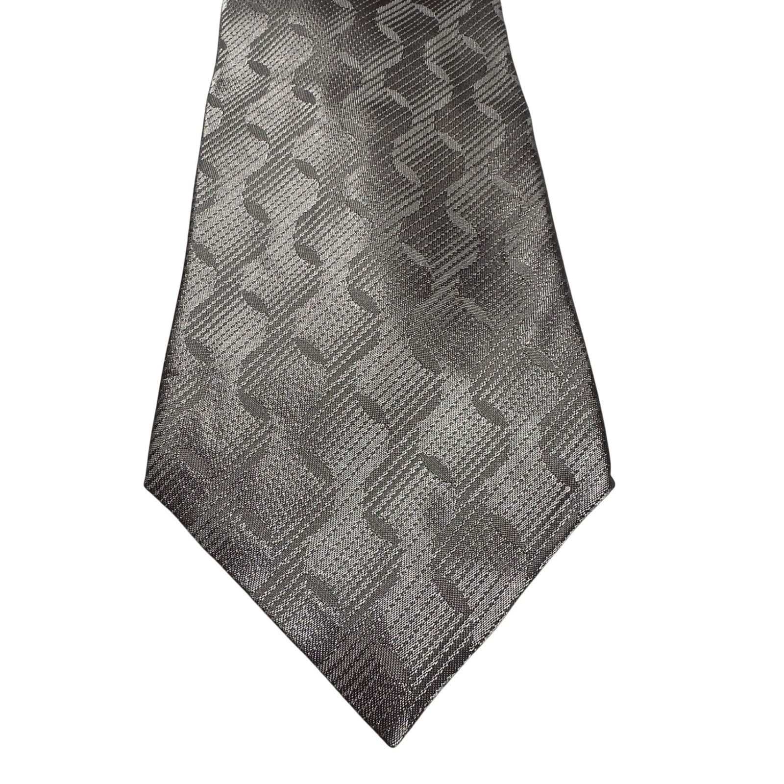 Vintage Don Loper Beverly Hills Mens Tie Gray Geometric Jacquard Polyester - Thumbnail 2