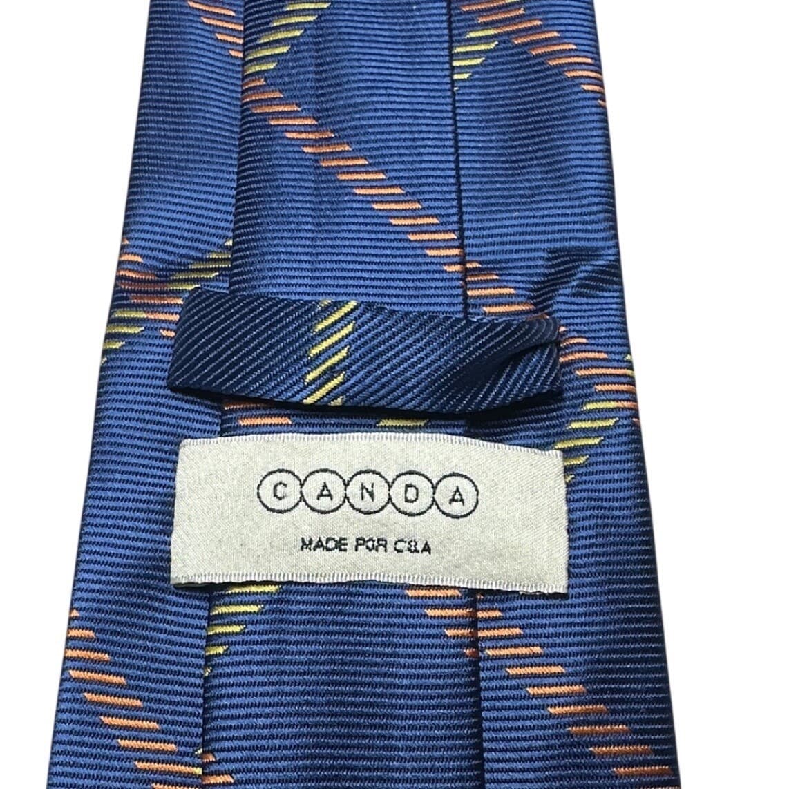 Canda Mens Navy Blue Windowpane Plaid Textured Polyester Necktie Orange Yellow - Thumbnail 7