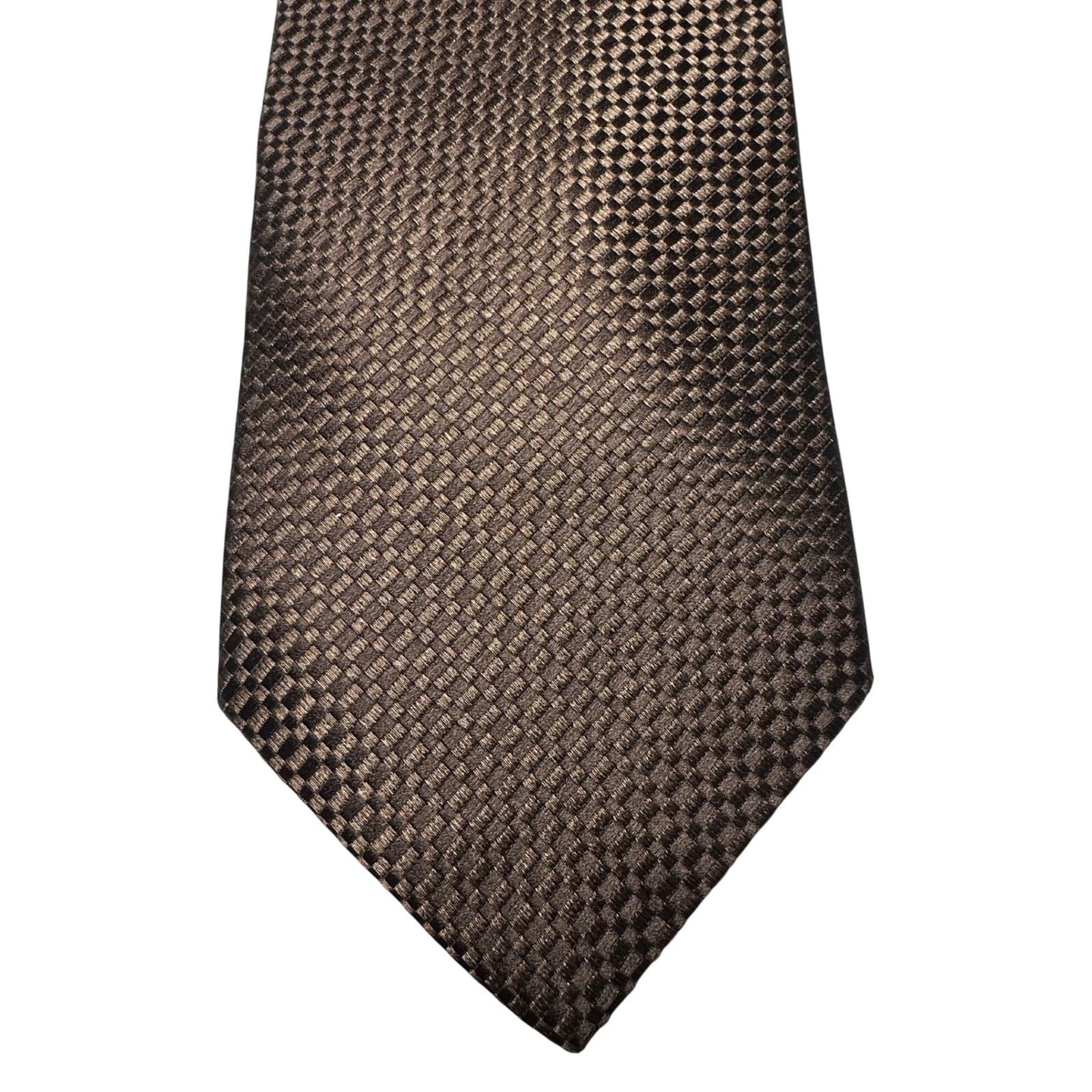 Nubio Collezione Esclusivo Mens Brown Silk Basketweave Textured Necktie Tie - Thumbnail 2