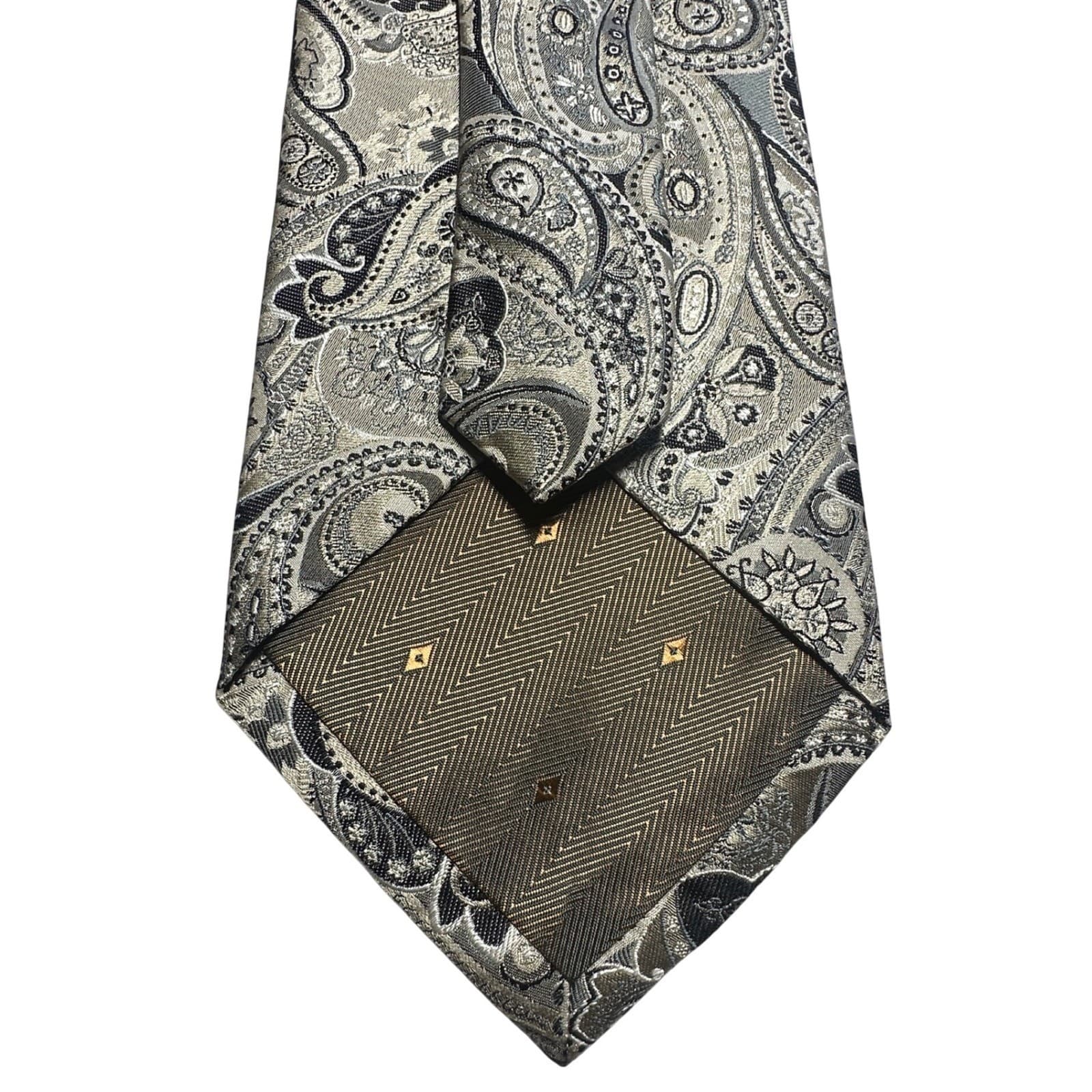 Nubio Collezione Esclusivo Mens Silk Tie Silver Grey Black Paisley Jacquard - Thumbnail 5