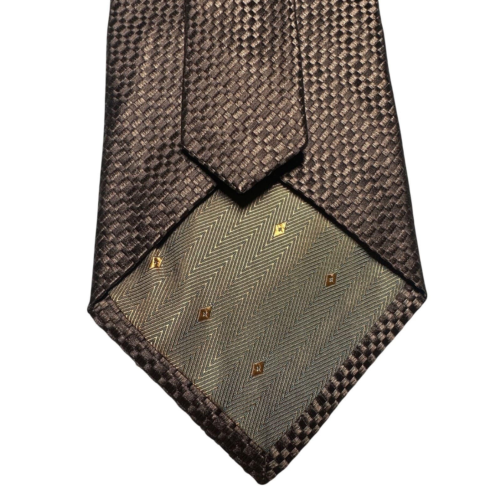Nubio Collezione Esclusivo Mens Brown Silk Basketweave Textured Necktie Tie - Thumbnail 3