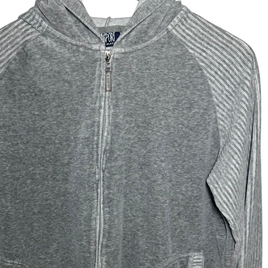 Blasport Bill Blass Zip Up Hoodie Womens Large Gray Striped Sleeve Excellent - Thumbnail 3