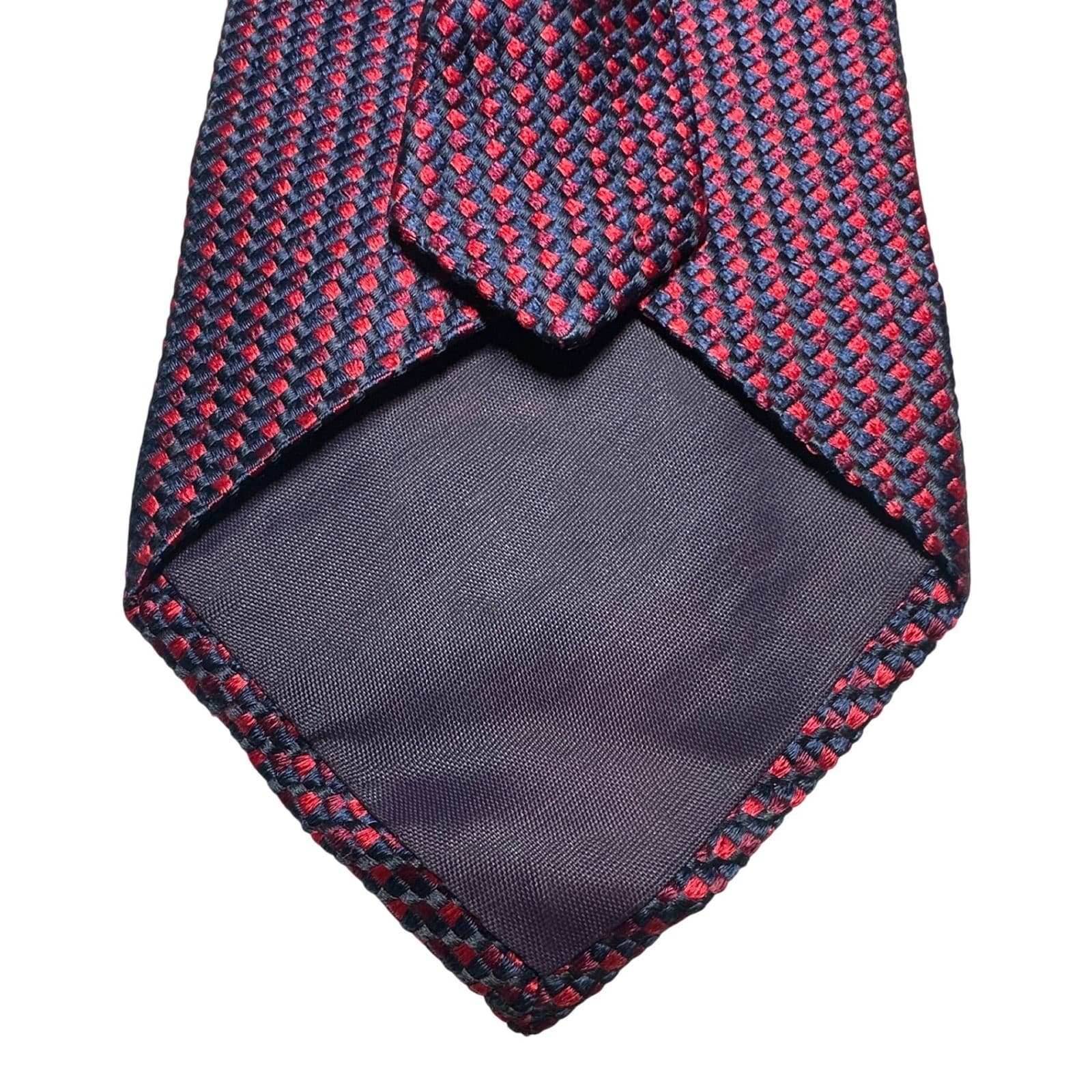DeSantis Collection Mens Silk Tie Navy Red Micro Diamond Weave Made in Italy - Thumbnail 3