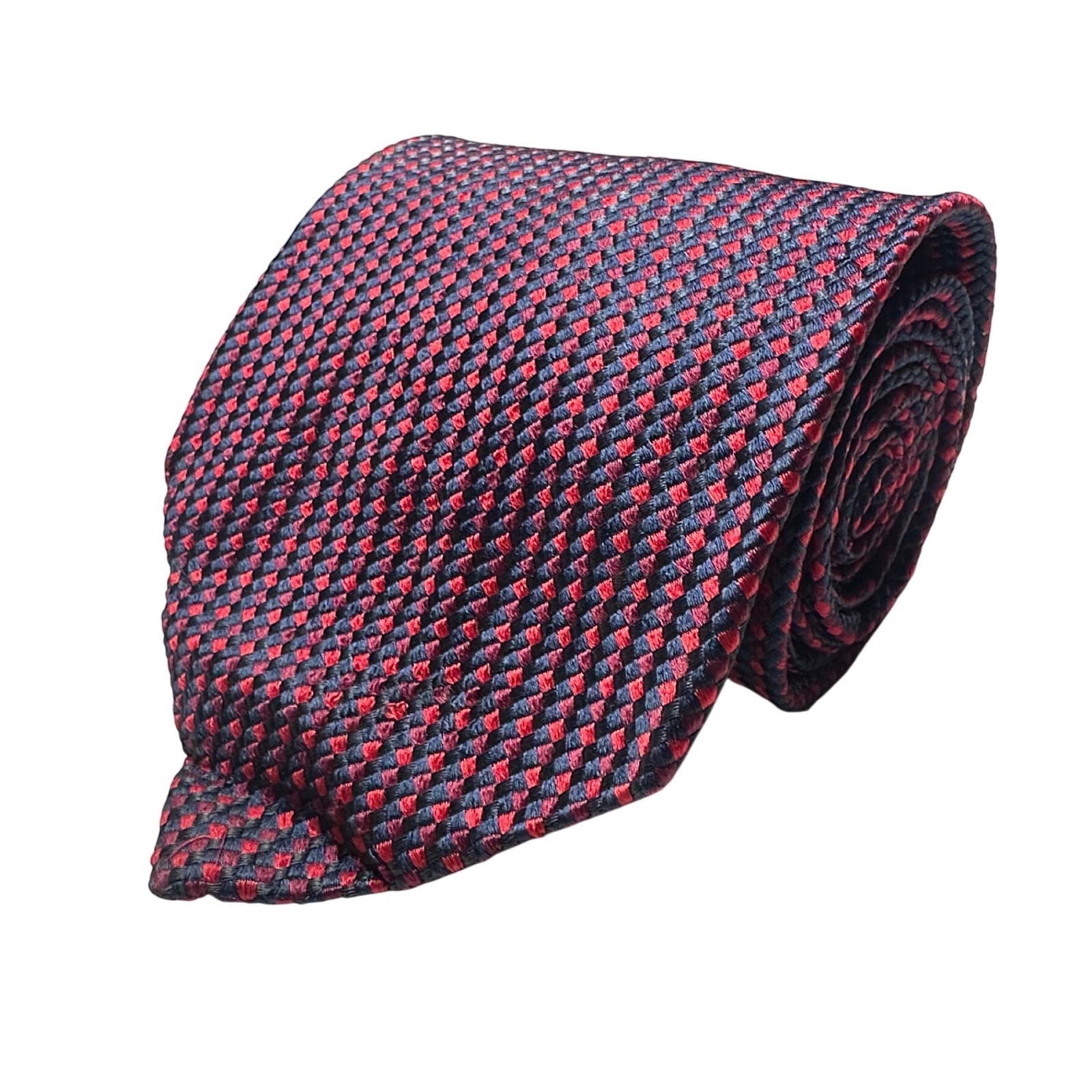 DeSantis Collection Mens Silk Tie Navy Red Micro Diamond Weave Made in Italy - Thumbnail 4