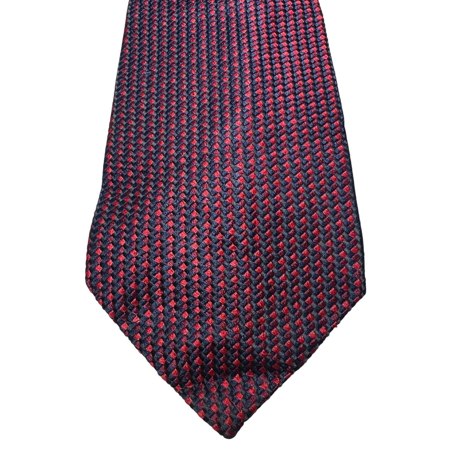 DeSantis Collection Mens Silk Tie Navy Red Micro Diamond Weave Made in Italy - Thumbnail 2