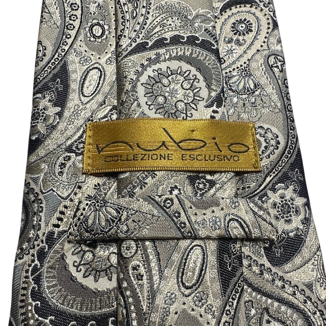 Nubio Collezione Esclusivo Mens Silk Tie Silver Grey Black Paisley Jacquard - Thumbnail 6
