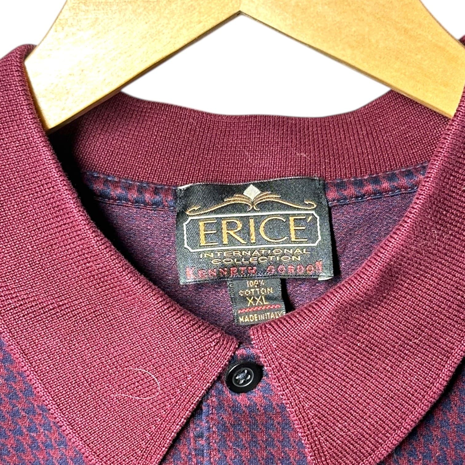 Erice Men's Size XXL Burgundy Cotton Micro-Pattern Short Sleeve Polo Shirt - Thumbnail 6