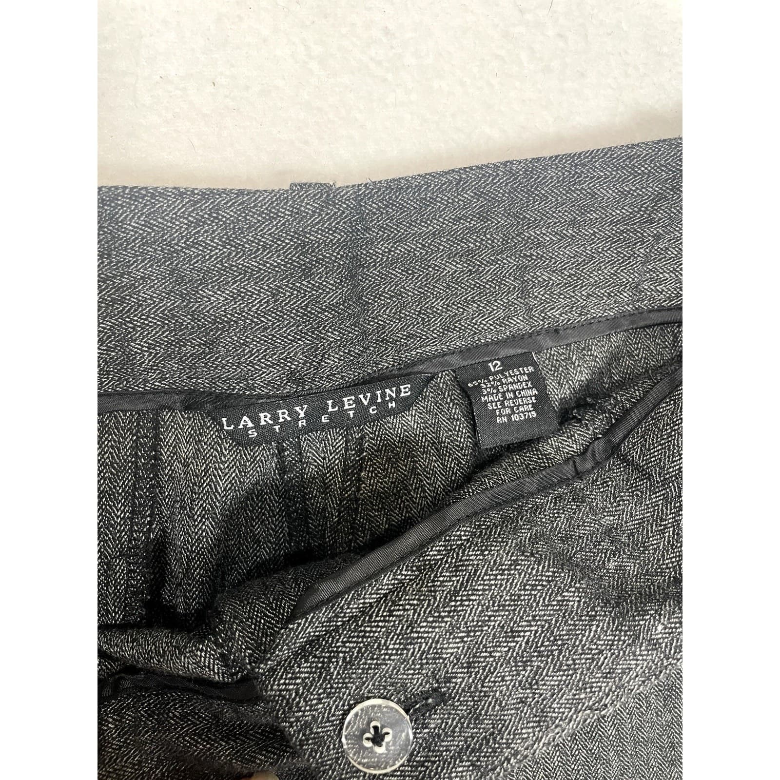 Larry Levine Stretch Gray Herringbone Wide Leg Dress Pants Women's Size 12 - Thumbnail 4