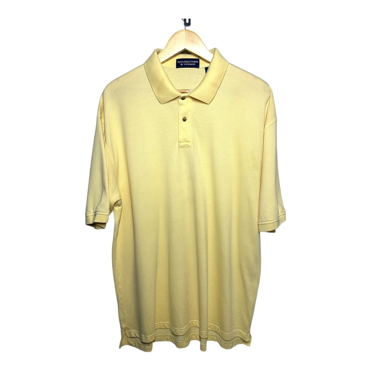 Roundtree & Yorke Men's Size XL Pale Yellow Short Sleeve Polo Shirt Cotton - Thumbnail 2