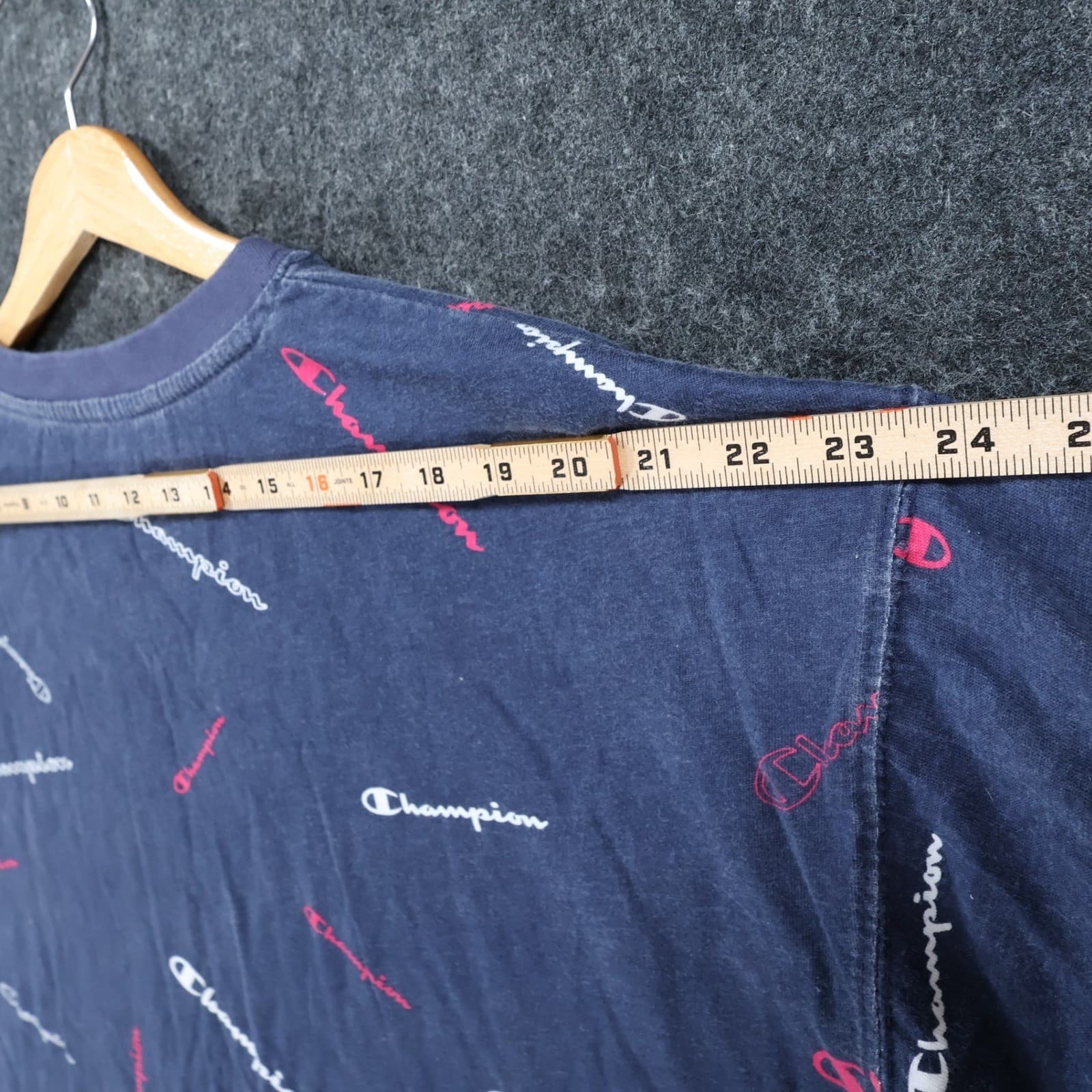 Champion T-Shirt Mens XLT Navy Blue 100% Cotton Tall All Over Print Script Logo - Thumbnail 6