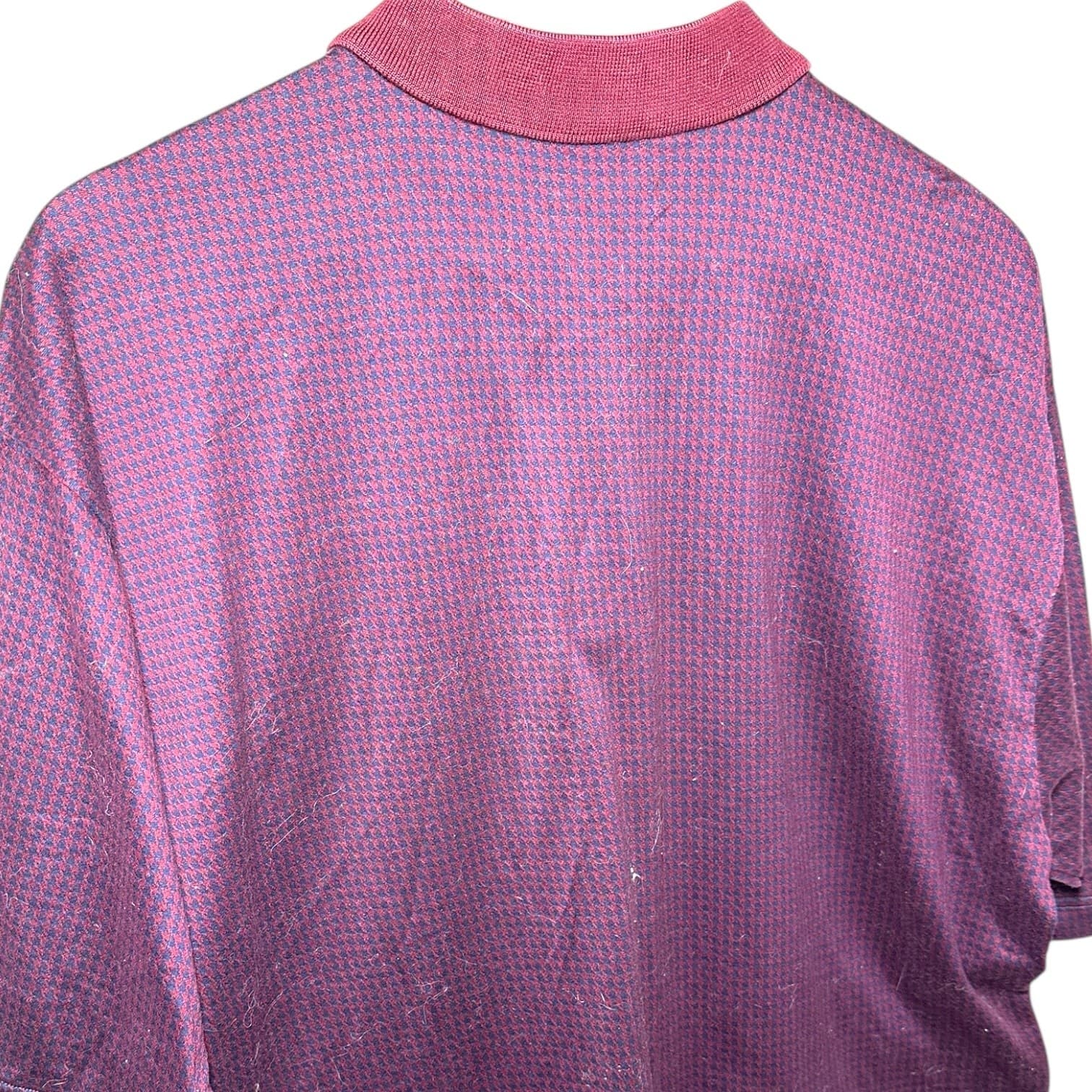 Erice Men's Size XXL Burgundy Cotton Micro-Pattern Short Sleeve Polo Shirt - Thumbnail 5