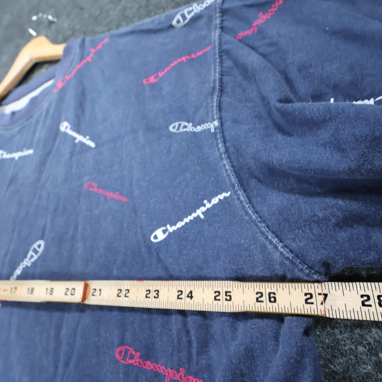 Champion T-Shirt Mens XLT Navy Blue 100% Cotton Tall All Over Print Script Logo - Thumbnail 4