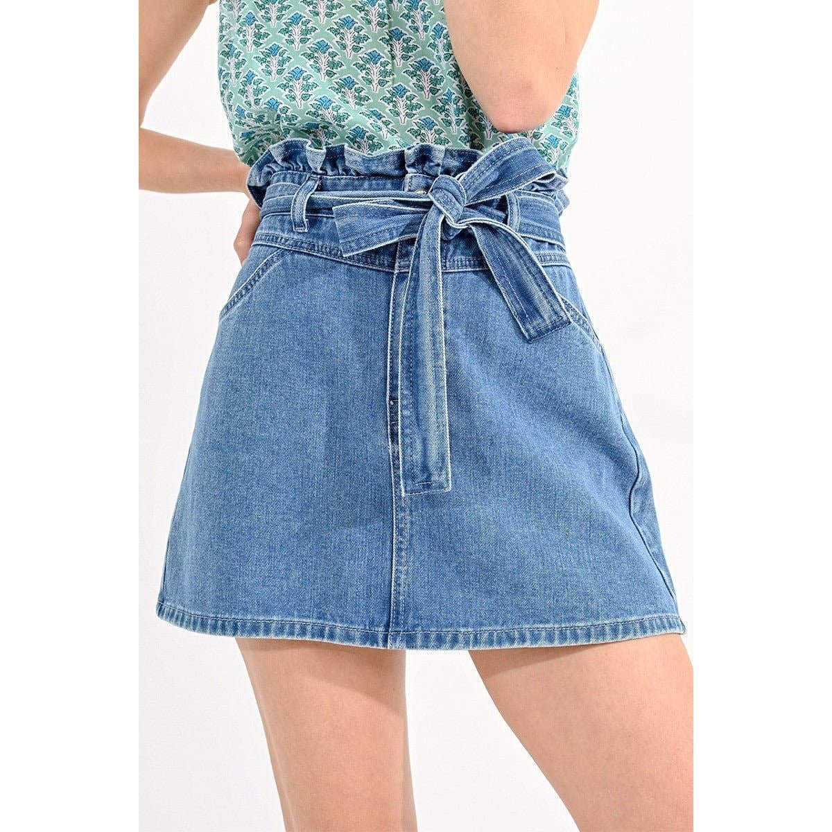 Molly Bracken Women’s Medium Paperbag Denim Skirt w/ Removable Belt - Thumbnail 7
