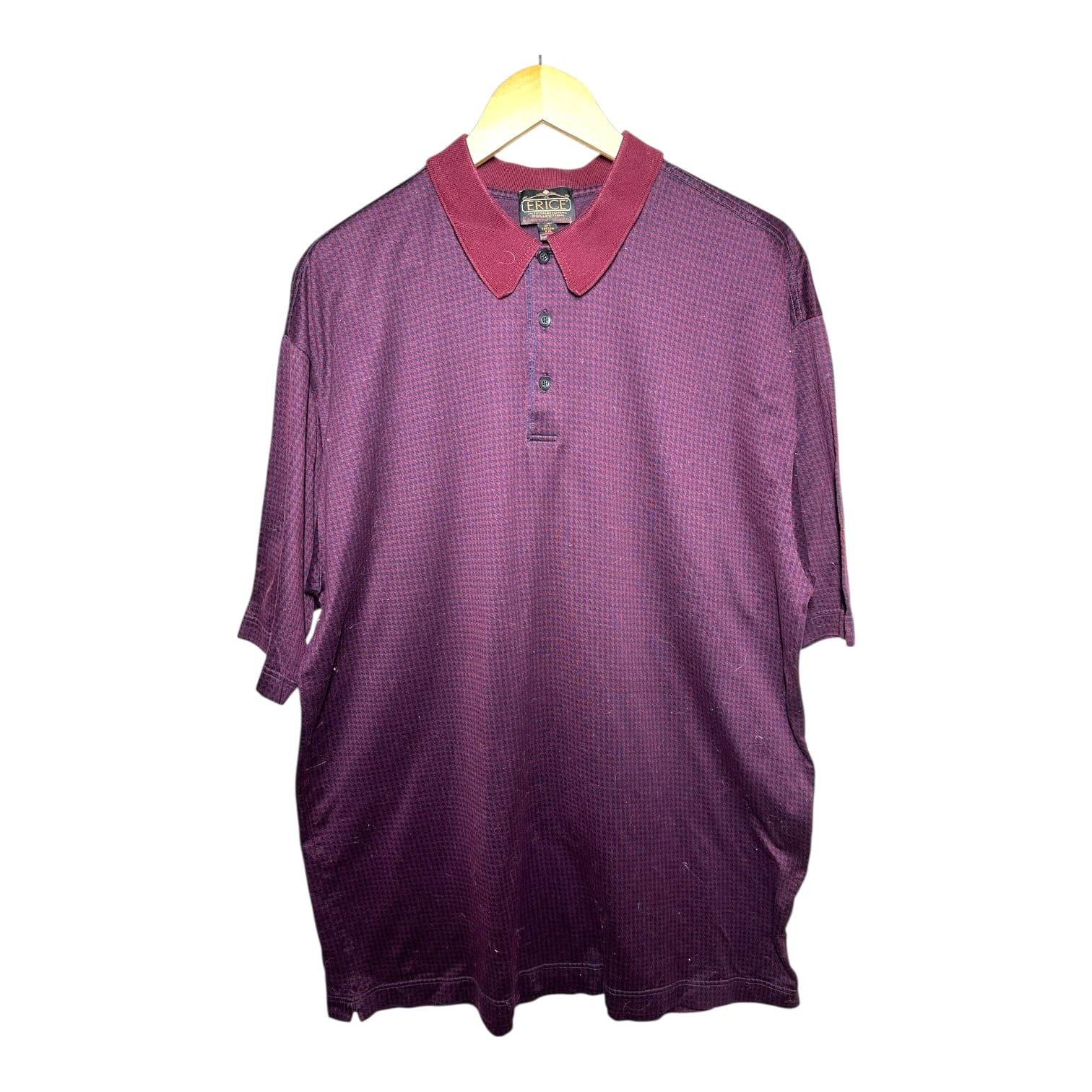 Erice Men's Size XXL Burgundy Cotton Micro-Pattern Short Sleeve Polo Shirt - Thumbnail 2