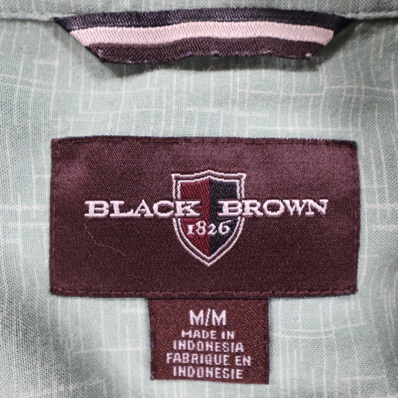 Black Brown 1826 Button Front Shirt Mens Medium Green Rayon Geometric Diamond - Thumbnail 7