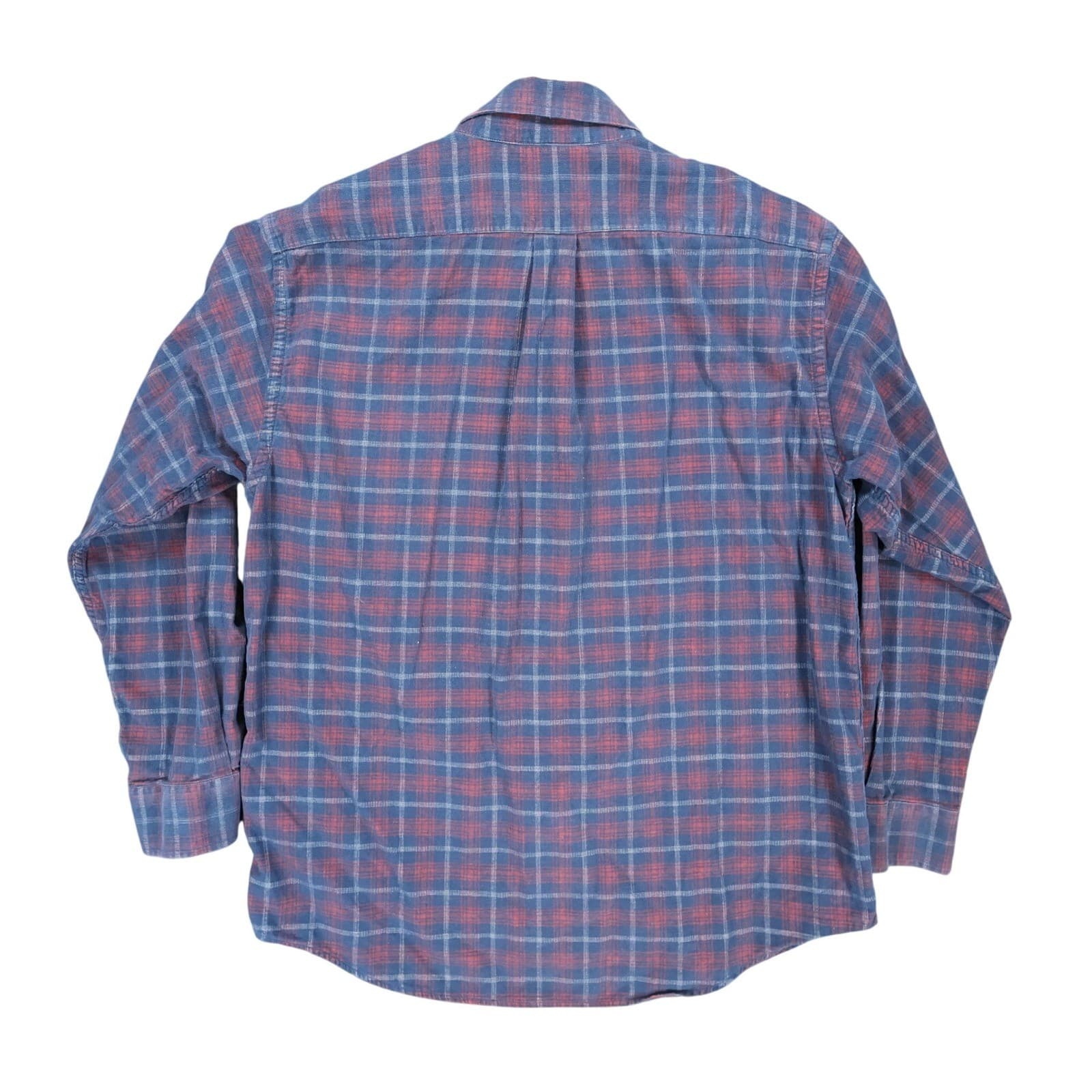 Roundtree & Yorke Button Down Mens L Blue Cotton Corduroy Plaid Casual Shirt - Thumbnail 2