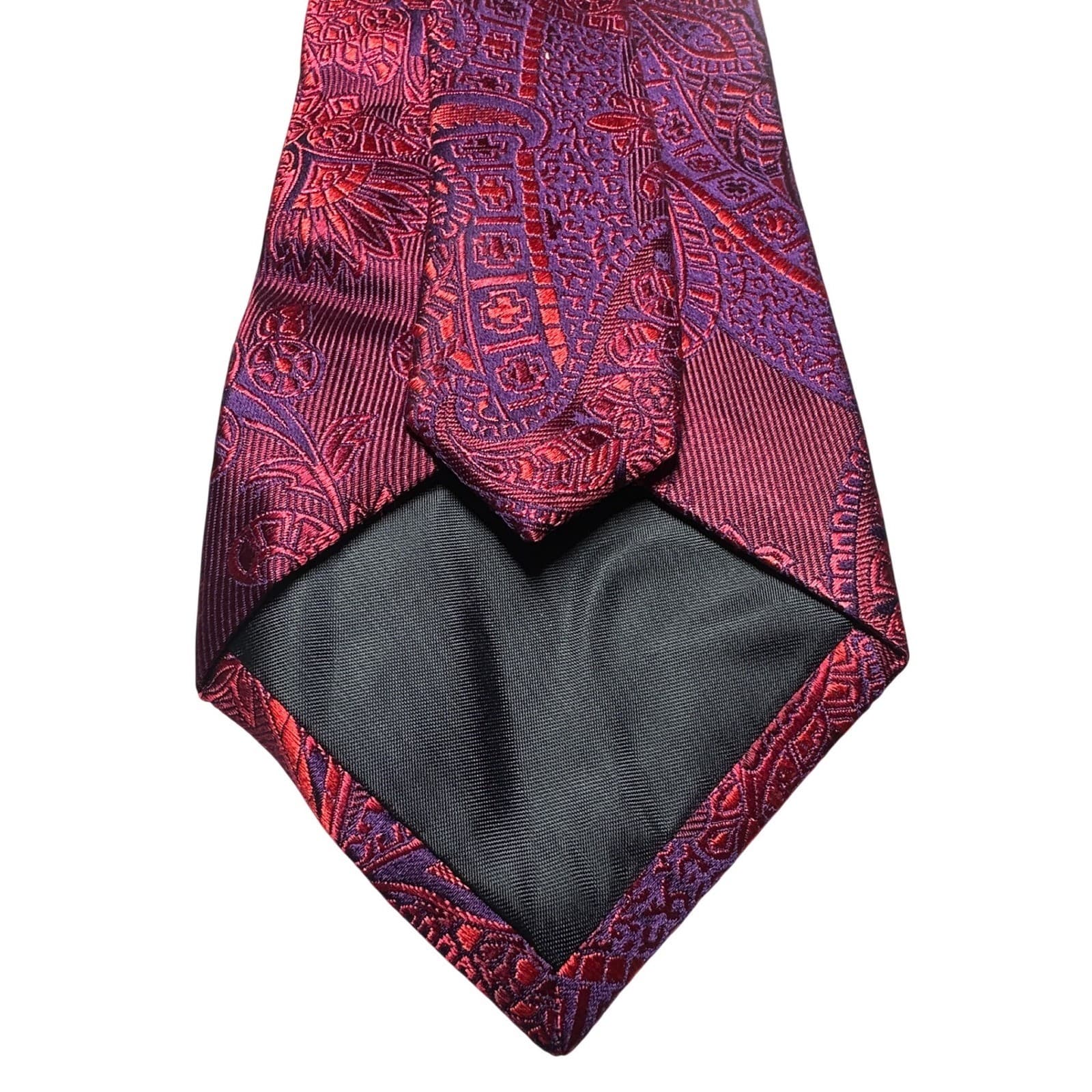 Sean John Tailoring Mens Burgundy Purple Paisley 100% Silk Hand Made Necktie - Thumbnail 3