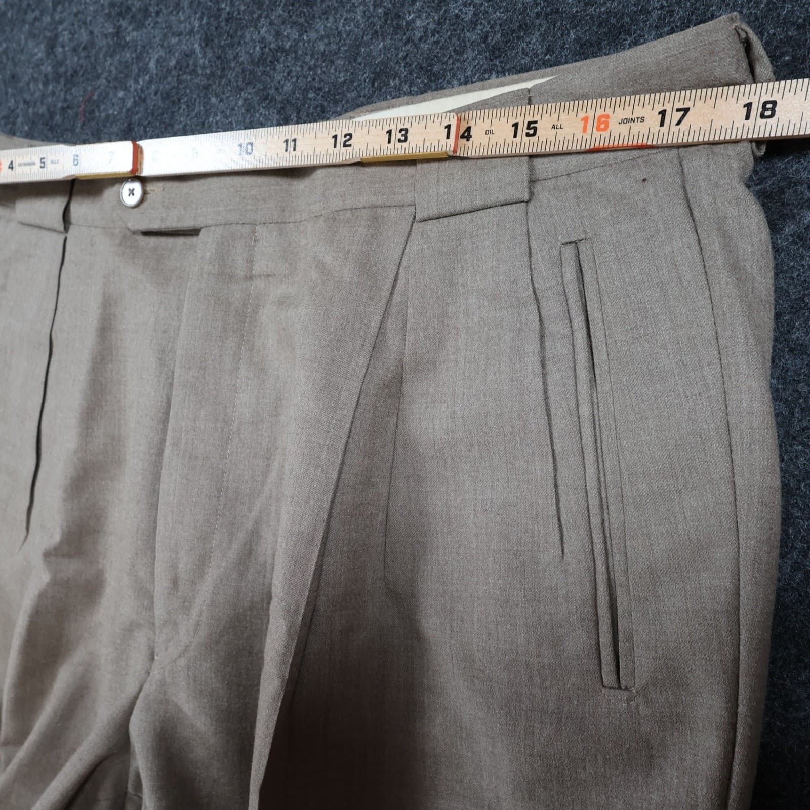 Tallia Uomo Dress Pants Mens 34R Tan Wool Pleated Cuffed Slacks Trousers - Thumbnail 6