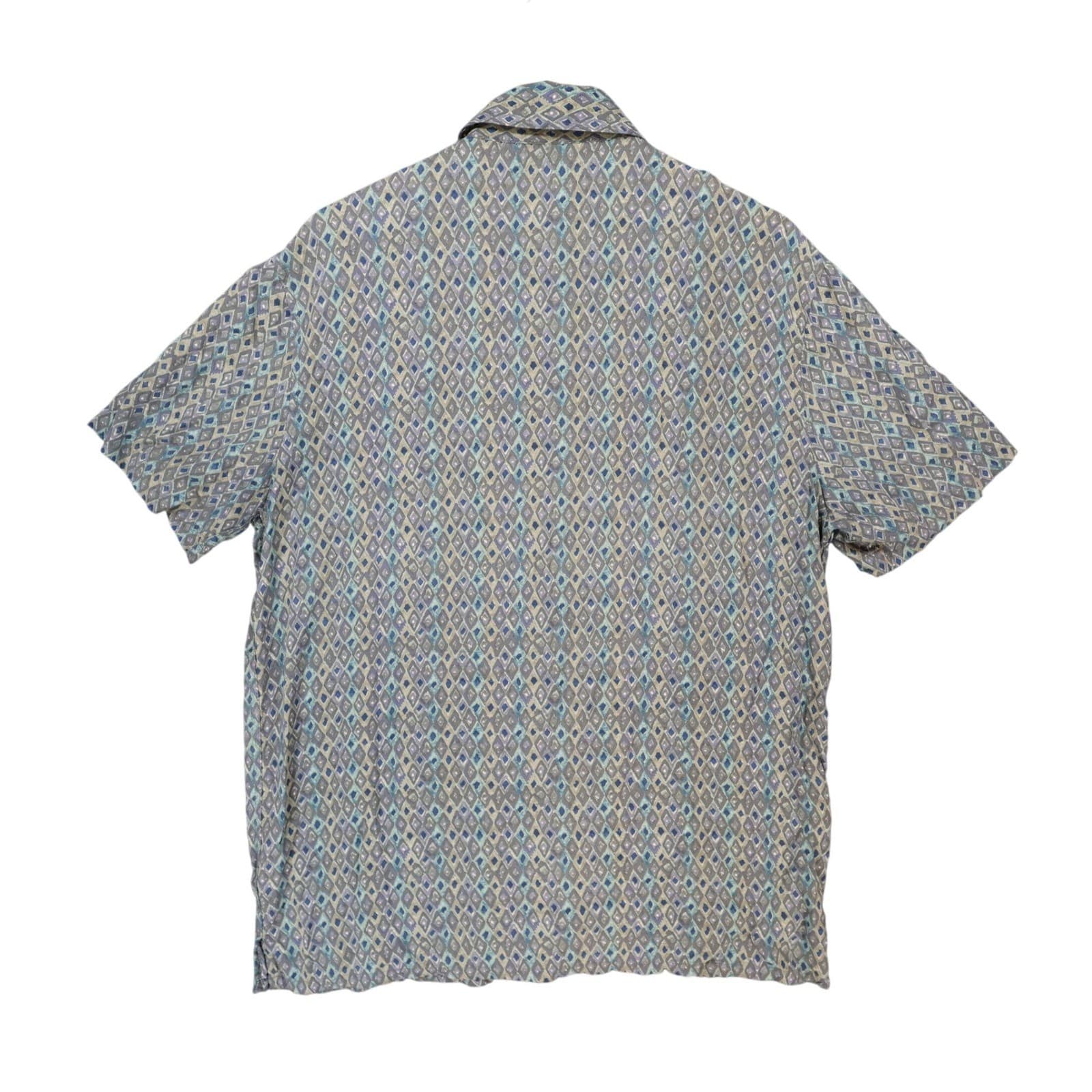 Black Brown 1826 Button Front Shirt Mens Medium Green Rayon Geometric Diamond - Thumbnail 2