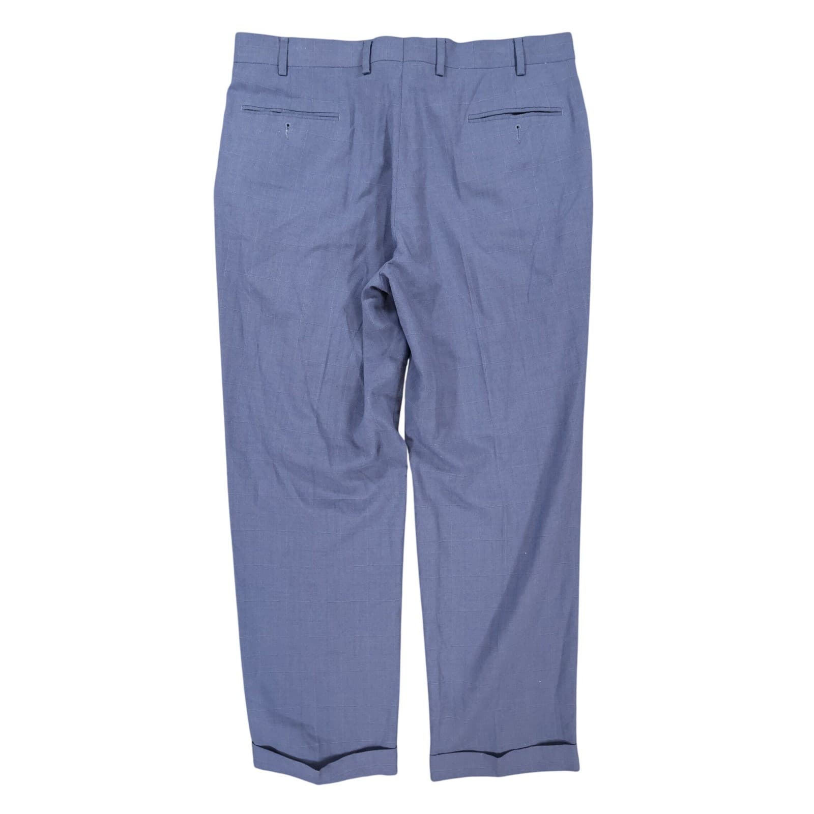 Ralph Lauren Dress Pants Mens 36W x 30L Blue Poly Rayon Pleated Windowpane Check - Thumbnail 2